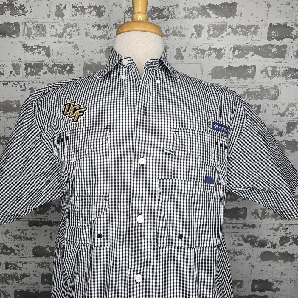 Columbia PFG Gingham Super Bonehead Fishing Shirt Univ Of Central Florida Small
